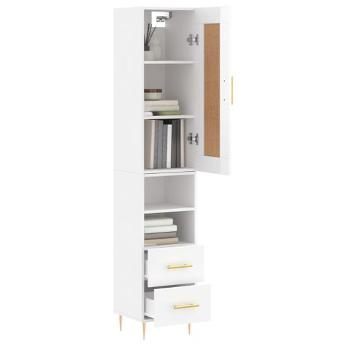 Buffet haut Blanc brillant 34,5x34x180 cm Bois d'ingénierie - Photo n°3; ?>