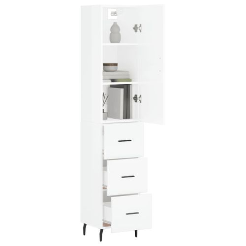 Buffet haut Blanc brillant 34,5x34x180 cm Bois d'ingénierie - Photo n°3; ?>