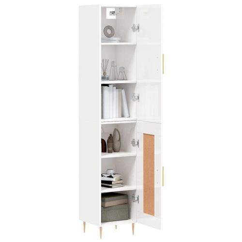 Buffet haut Blanc brillant 34,5x34x180 cm Bois d'ingénierie - Photo n°3; ?>