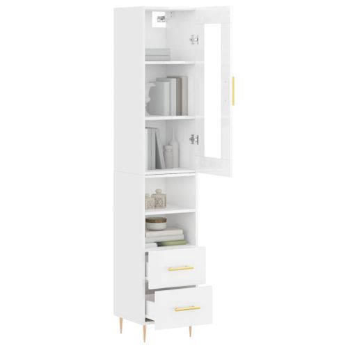 Buffet haut Blanc brillant 34,5x34x180 cm Bois d'ingénierie - Photo n°3; ?>