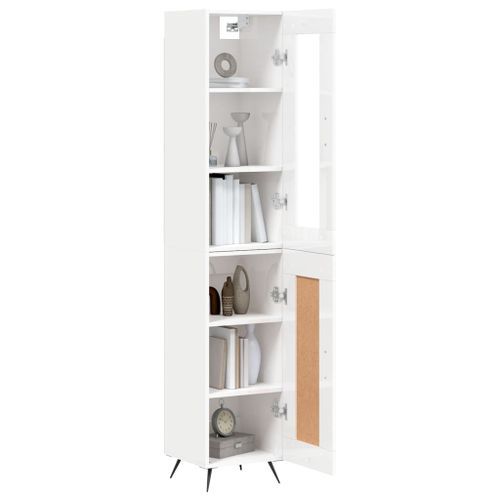 Buffet haut Blanc brillant 34,5x34x180 cm Bois d'ingénierie - Photo n°3; ?>