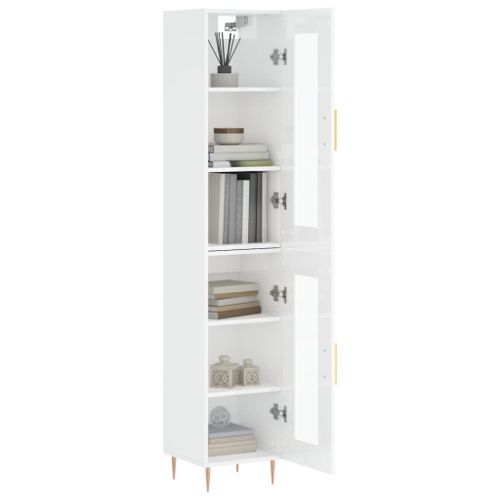 Buffet haut Blanc brillant 34,5x34x180 cm Bois d'ingénierie - Photo n°3; ?>