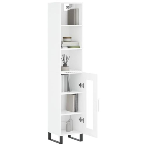 Buffet haut Blanc brillant 34,5x34x180 cm Bois d'ingénierie - Photo n°3; ?>