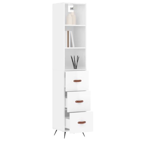 Buffet haut Blanc brillant 34,5x34x180 cm Bois d'ingénierie - Photo n°3; ?>