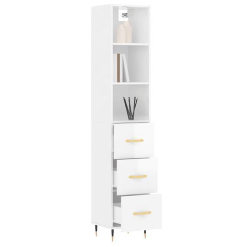 Buffet haut Blanc brillant 34,5x34x180 cm Bois d'ingénierie - Photo n°3; ?>