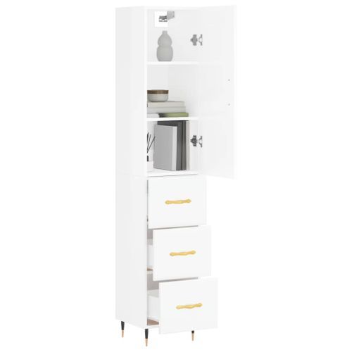 Buffet haut Blanc brillant 34,5x34x180 cm Bois d'ingénierie - Photo n°3; ?>