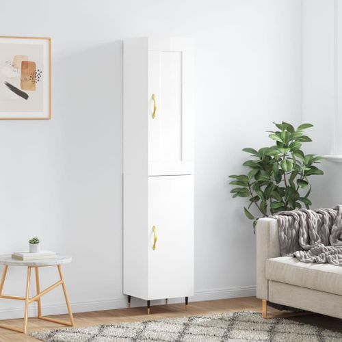 Buffet haut Blanc brillant 34,5x34x180 cm Bois d'ingénierie - Photo n°2; ?>