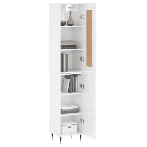 Buffet haut Blanc brillant 34,5x34x180 cm Bois d'ingénierie - Photo n°3; ?>