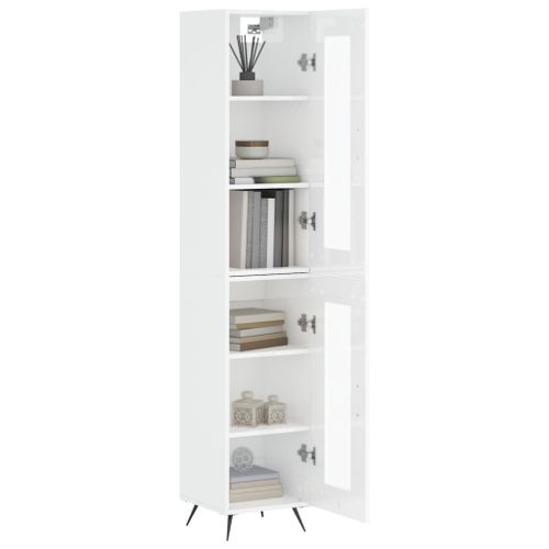 Buffet haut Blanc brillant 34,5x34x180 cm Bois d'ingénierie - Photo n°3; ?>