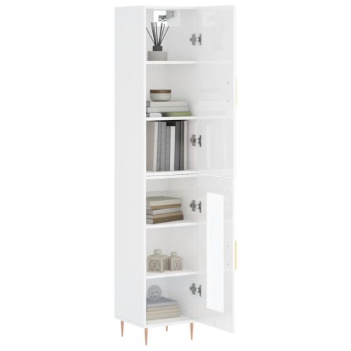 Buffet haut Blanc brillant 34,5x34x180 cm Bois d'ingénierie - Photo n°3; ?>