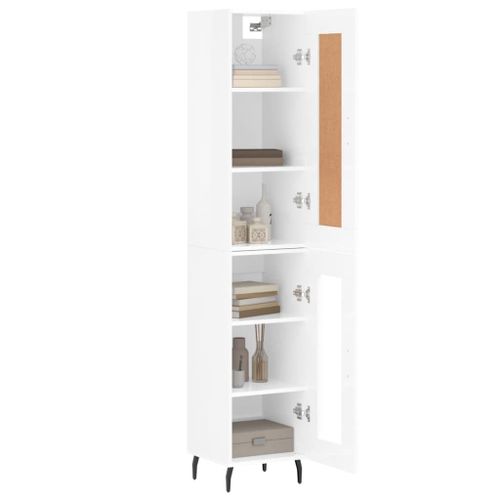 Buffet haut Blanc brillant 34,5x34x180 cm Bois d'ingénierie - Photo n°3; ?>