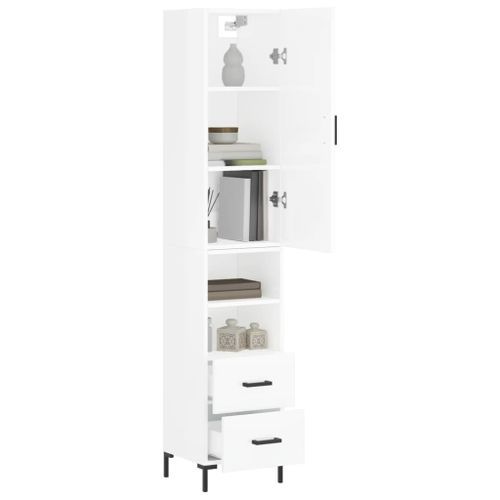 Buffet haut Blanc brillant 34,5x34x180 cm Bois d'ingénierie - Photo n°3; ?>