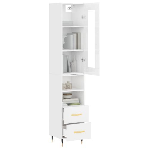 Buffet haut Blanc brillant 34,5x34x180 cm Bois d'ingénierie - Photo n°3; ?>