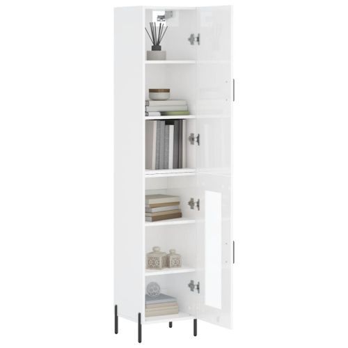 Buffet haut Blanc brillant 34,5x34x180 cm Bois d'ingénierie - Photo n°3; ?>