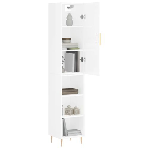 Buffet haut Blanc brillant 34,5x34x180 cm Bois d'ingénierie - Photo n°3; ?>