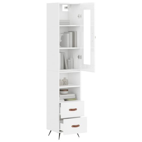 Buffet haut Blanc brillant 34,5x34x180 cm Bois d'ingénierie - Photo n°3; ?>