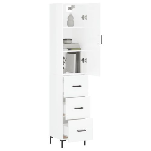 Buffet haut Blanc brillant 34,5x34x180 cm Bois d'ingénierie - Photo n°3; ?>