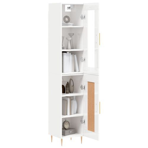 Buffet haut Blanc brillant 34,5x34x180 cm Bois d'ingénierie - Photo n°3; ?>