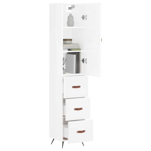 Buffet haut Blanc brillant 34,5x34x180 cm Bois d'ingénierie - Photo n°3; ?>