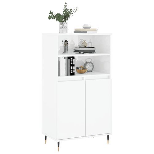 Buffet haut Blanc brillant 60x36x110 cm Bois d'ingénierie - Photo n°3; ?>