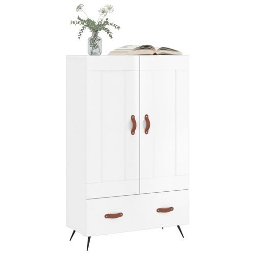 Buffet haut blanc brillant 69,5x31x115 cm bois d'ingénierie - Photo n°3; ?>