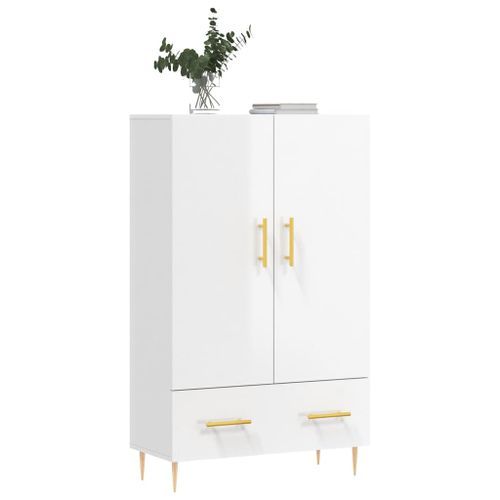 Buffet haut blanc brillant 69,5x31x115 cm bois d'ingénierie - Photo n°3; ?>