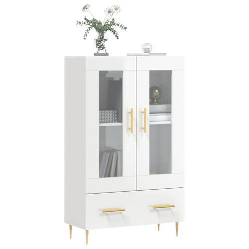 Buffet haut blanc brillant 69,5x31x115 cm bois d'ingénierie - Photo n°3; ?>