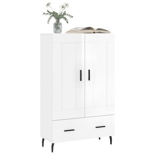 Buffet haut blanc brillant 69,5x31x115 cm bois d'ingénierie - Photo n°3; ?>