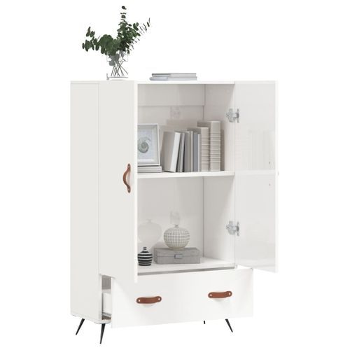 Buffet haut blanc brillant 69,5x31x115 cm bois d'ingénierie - Photo n°3; ?>