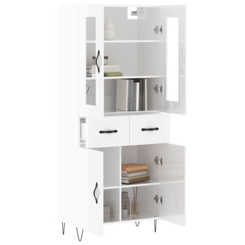 Buffet haut Blanc brillant 69,5x34x180 cm Bois d'ingénierie - Photo n°3; ?>