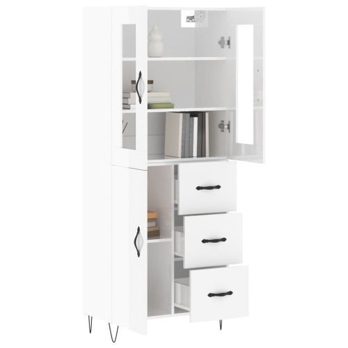 Buffet haut Blanc brillant 69,5x34x180 cm Bois d'ingénierie - Photo n°3; ?>