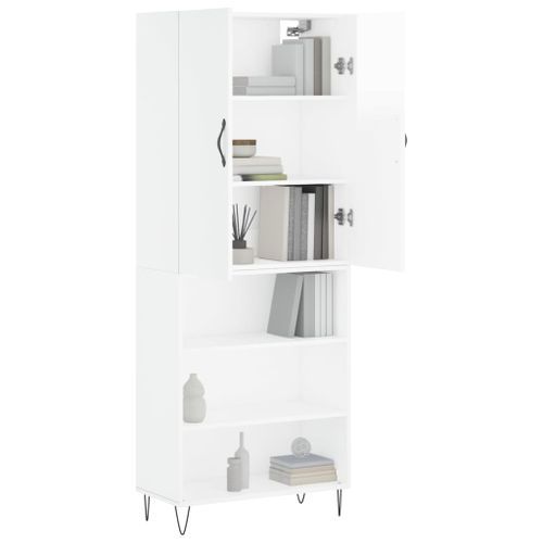 Buffet haut Blanc brillant 69,5x34x180 cm Bois d'ingénierie - Photo n°3; ?>