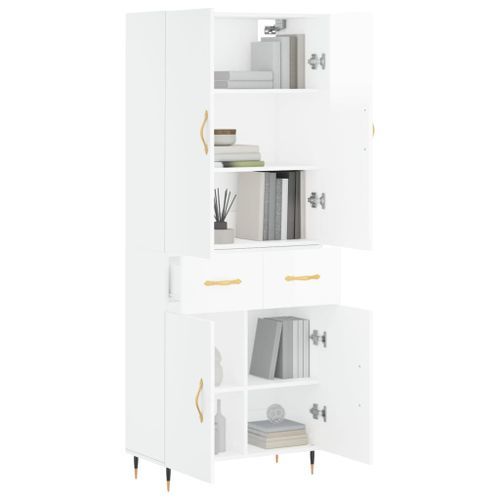 Buffet haut Blanc brillant 69,5x34x180 cm Bois d'ingénierie - Photo n°3; ?>