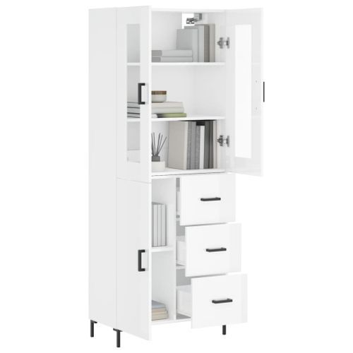 Buffet haut Blanc brillant 69,5x34x180 cm Bois d'ingénierie - Photo n°3; ?>