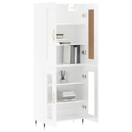 Buffet haut Blanc brillant 69,5x34x180 cm Bois d'ingénierie - Photo n°3; ?>