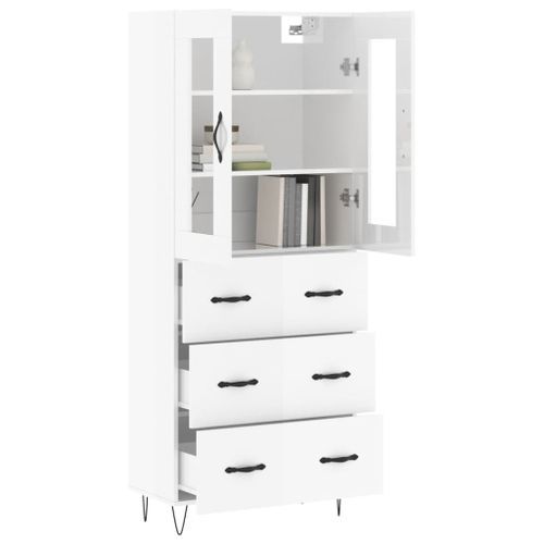 Buffet haut Blanc brillant 69,5x34x180 cm Bois d'ingénierie - Photo n°3; ?>