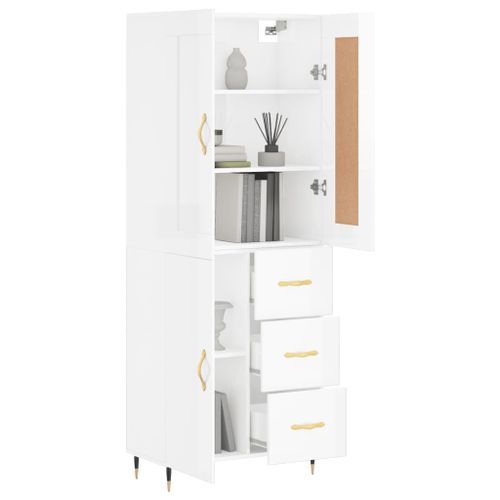 Buffet haut Blanc brillant 69,5x34x180 cm Bois d'ingénierie - Photo n°3; ?>