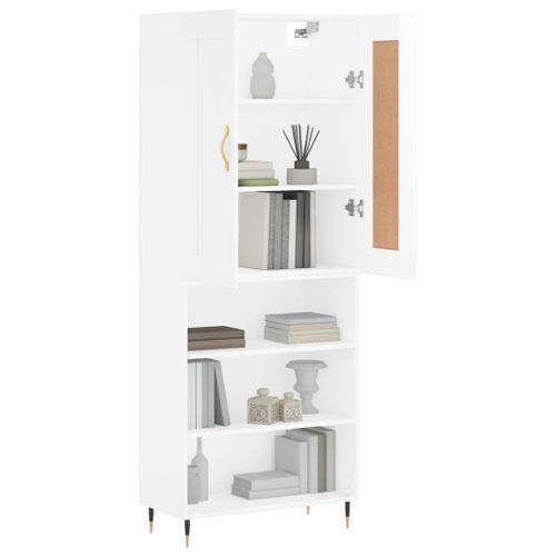 Buffet haut Blanc brillant 69,5x34x180 cm Bois d'ingénierie - Photo n°3; ?>