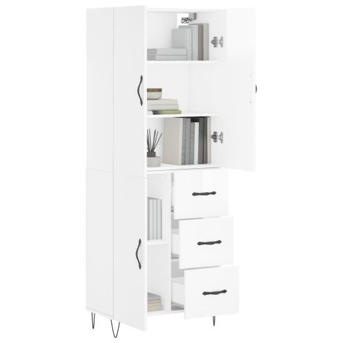 Buffet haut Blanc brillant 69,5x34x180 cm Bois d'ingénierie - Photo n°3; ?>