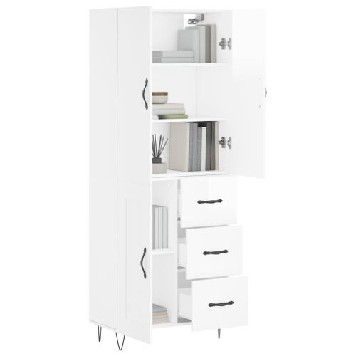 Buffet haut Blanc brillant 69,5x34x180 cm Bois d'ingénierie - Photo n°3; ?>