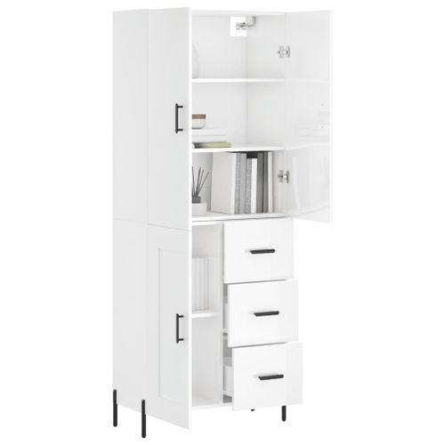 Buffet haut Blanc brillant 69,5x34x180 cm Bois d'ingénierie - Photo n°3; ?>