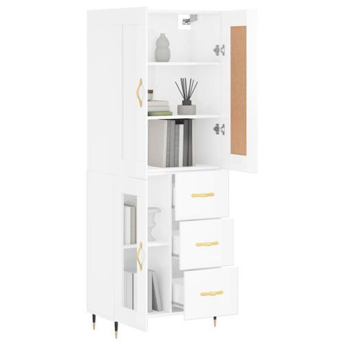 Buffet haut Blanc brillant 69,5x34x180 cm Bois d'ingénierie - Photo n°3; ?>