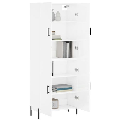 Buffet haut Blanc brillant 69,5x34x180 cm Bois d'ingénierie - Photo n°3; ?>