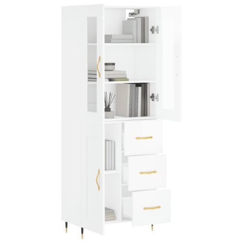 Buffet haut Blanc brillant 69,5x34x180 cm Bois d'ingénierie - Photo n°3; ?>