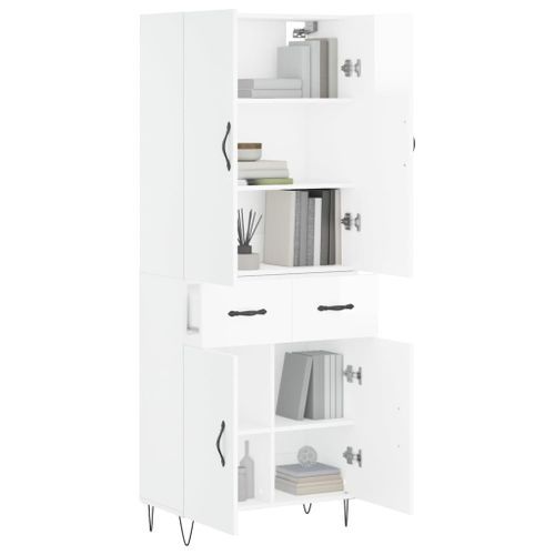 Buffet haut Blanc brillant 69,5x34x180 cm Bois d'ingénierie - Photo n°3; ?>