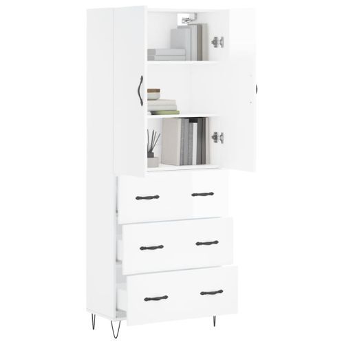 Buffet haut Blanc brillant 69,5x34x180 cm Bois d'ingénierie - Photo n°3; ?>