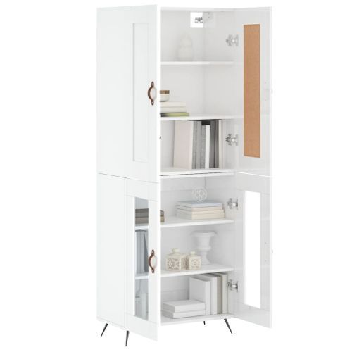 Buffet haut Blanc brillant 69,5x34x180 cm Bois d'ingénierie - Photo n°3; ?>