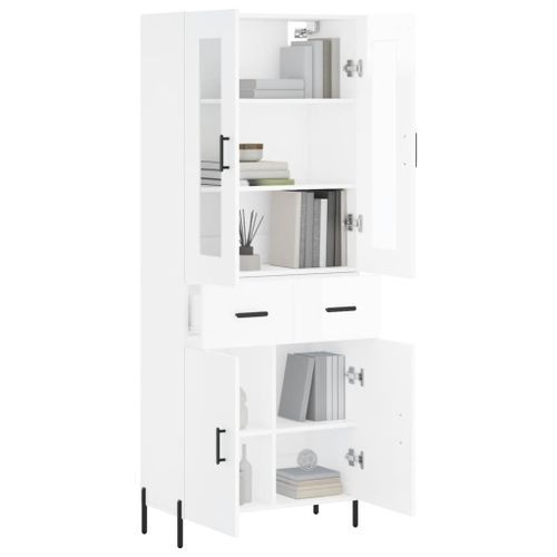 Buffet haut Blanc brillant 69,5x34x180 cm Bois d'ingénierie - Photo n°3; ?>