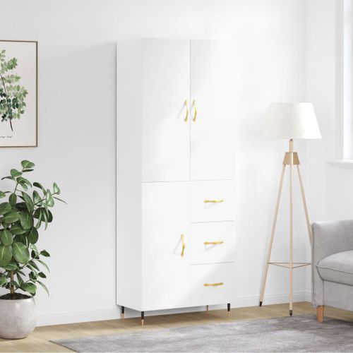 Buffet haut Blanc brillant 69,5x34x180 cm Bois d'ingénierie - Photo n°2; ?>