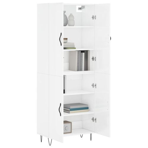 Buffet haut Blanc brillant 69,5x34x180 cm Bois d'ingénierie - Photo n°3; ?>